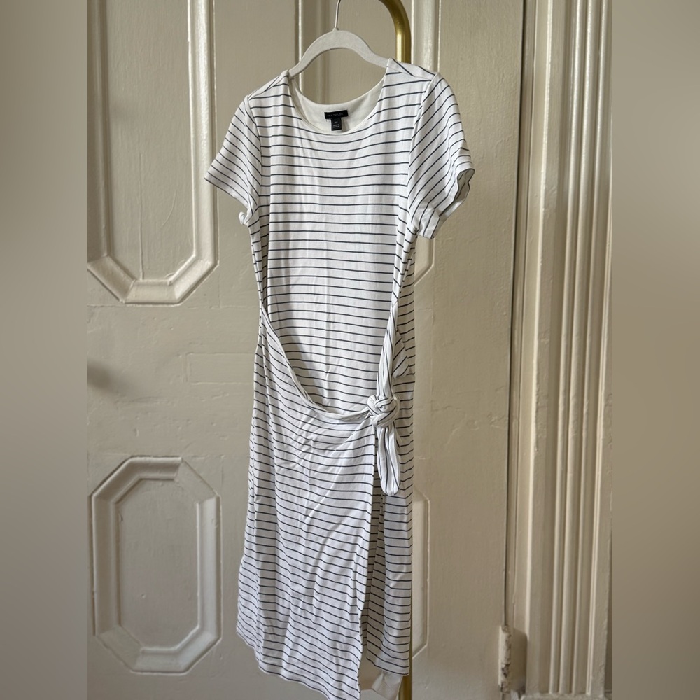 Ann Taylor Navy and White Striped Midi Dress